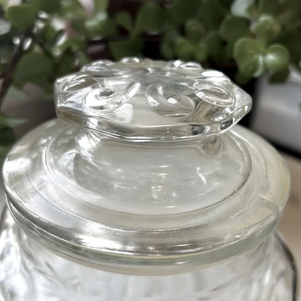 Large Vintage L.E. Smith Atterbury Scroll Design/ Federal Glass Canister W Lid